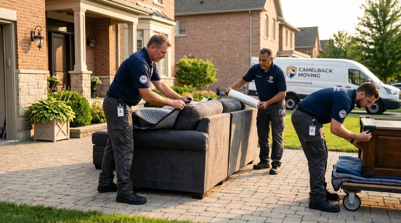 Large estate moving crew wrapping furniture in New Paris, OH