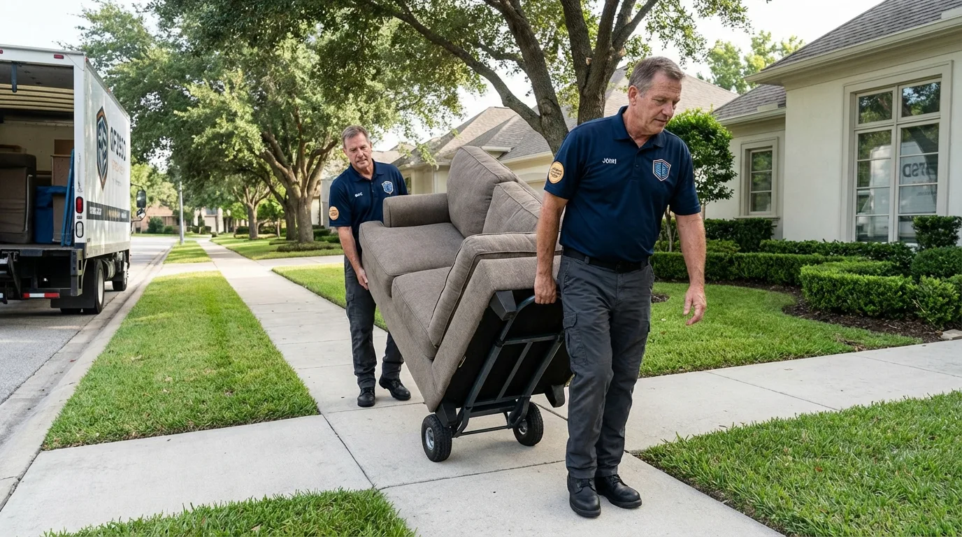 Local residential moving crew loading furniture in New Paris, OH
