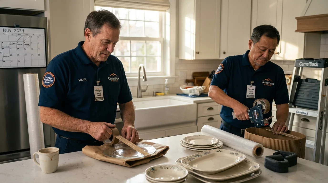 Professional crew packing kitchen dishware in New Paris, OH